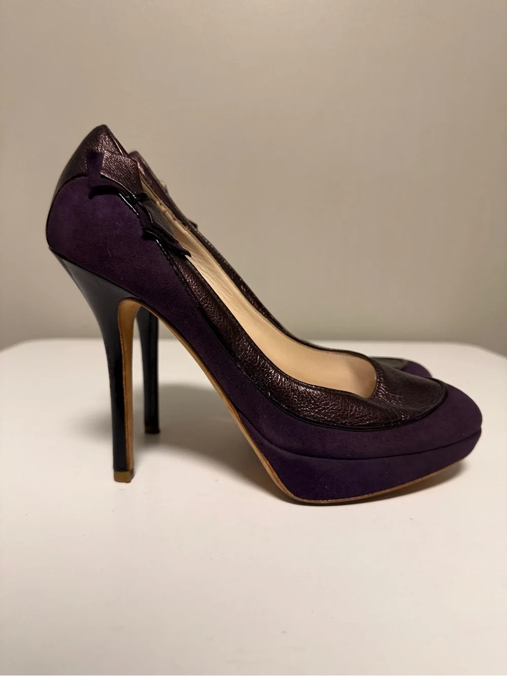 Christian Dior Suede Bow Accents Pumps Purple Metallic EU 37 US 7